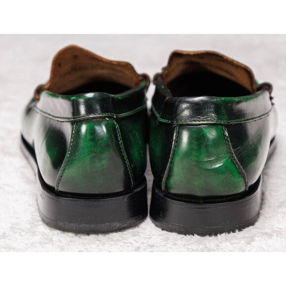 Bass Weejuns Green Black Leather Penny Loafers Contrast Stitching Mens Size 9 - Picture 5 of 16